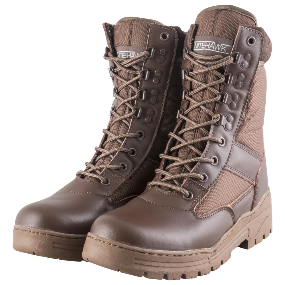 leather brown combat boots